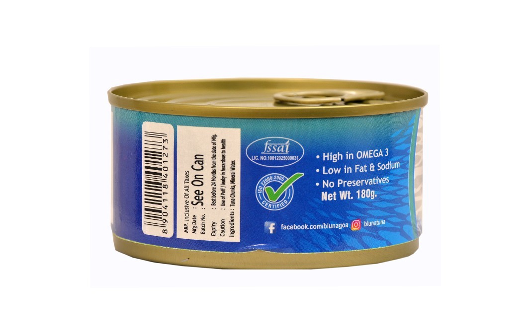 Bluna Tuna Chunks In Spring Water   Tin  180 grams